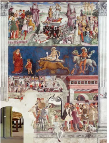 Fig.	  5:	  Palazzo	  Schifanoia	  (Ferrara):	  	   frame	  dedicated	  to	  the	  month	  of	  March	  	   (author:	  Francesco	  del	  Cossa,	  1469-­‐70).	  