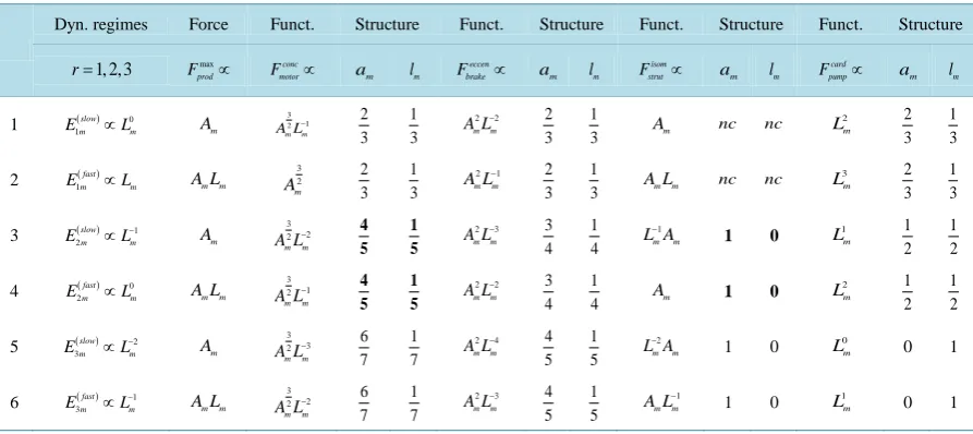 Table 3. Locomotor functions predicted by dynamic structured for slow and fast striated muscles tuned to distinct dynamic regimes