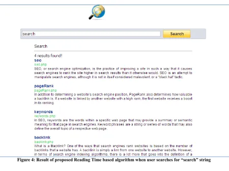 Figure 4: Result of proposed Reading Time based algorithm when user searches for “search” string 
