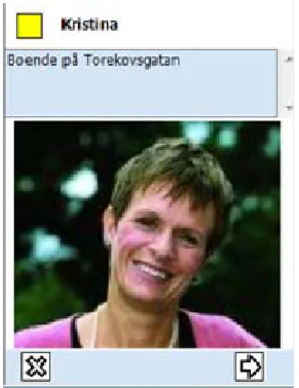 Figure 5. The students’ screen when they reach Kristina’s location outside. By  tapping the arrow they can read the interview