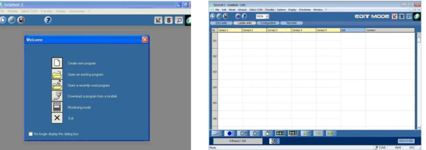 Figure 5: Initial interface and the working interface of the ZelioSoft program 