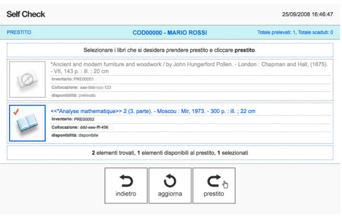 Figura 2: L’utente Mario Rossi procede a ritirare un libro in prestito 