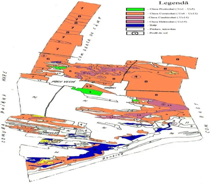 Figure 3. The cartogram of soil classes and units from Piscu Vechi and Ghidici communes
