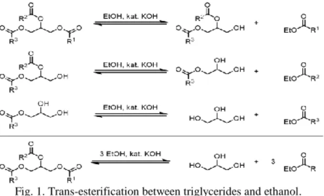 Fig. 1. Trans-esterification between triglycerides and ethanol. 