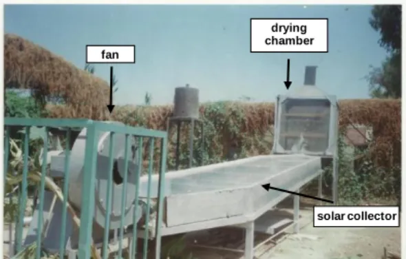 Fig. 1 shows the solar drier which consists of two parts: a  flat plate collector, used as an air heater, and a drying chamber