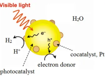 Fig. 1.7 Schematic diagram of hydrogen production from water by a photocatalytic reaction.[33]