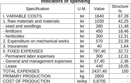 Table 5. Indicators of spending