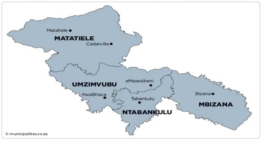 Figure 1: Map of Alfred Nzo District showing the local municipalities 