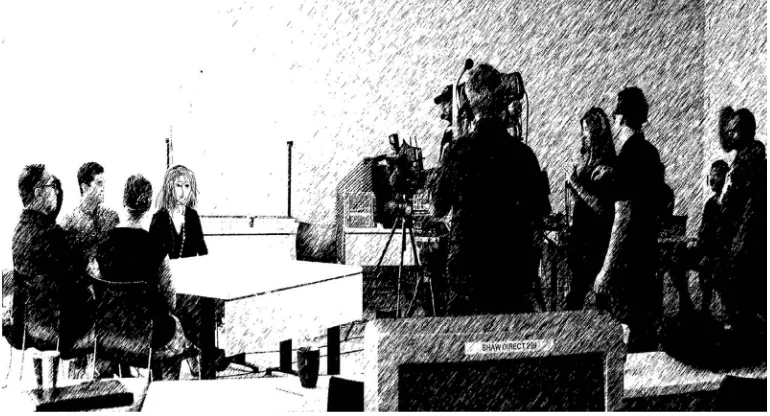Figure 2. Pre-service teachers during production with interviewees situated to the left and production crew to the right