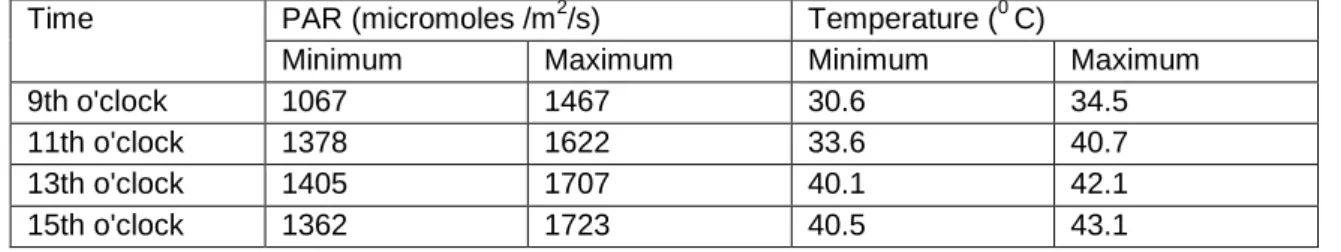 Table 2  Values in photosynthetic active radiation (PAR) and temperature registered in 