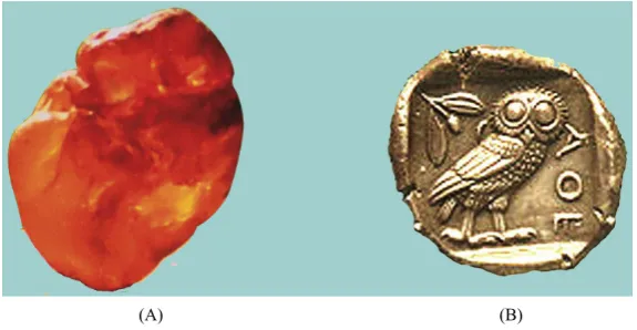 Figure 7. The Ale Owl of amber (A) and greece owl on an old coin (B).       