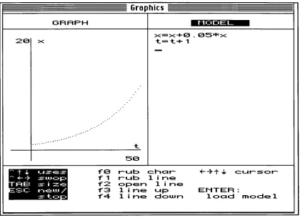 Figure 2.4: DMS screen showing a graph of a model (growing function) and the corresponding equations (right side) 