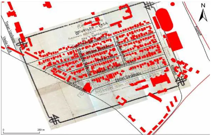 Figure 1. Map superposition with the original parcelling plan of study area