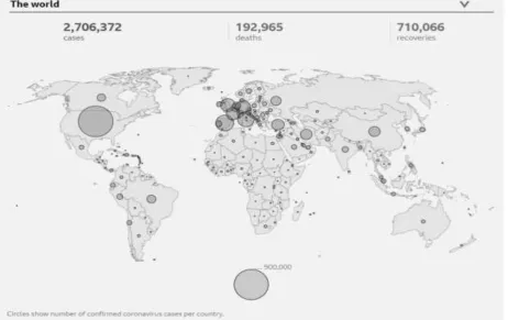 Figure 1. The infection map of the COVID-19 (https://www.bbc.com/news/world-51235105- accessed on April 24th, 2020)  