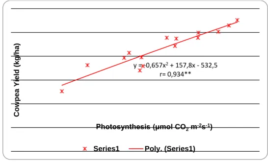 Figure 1. Correlation between cowpea production and photosynthesis rate  registered in different fertilization variants 