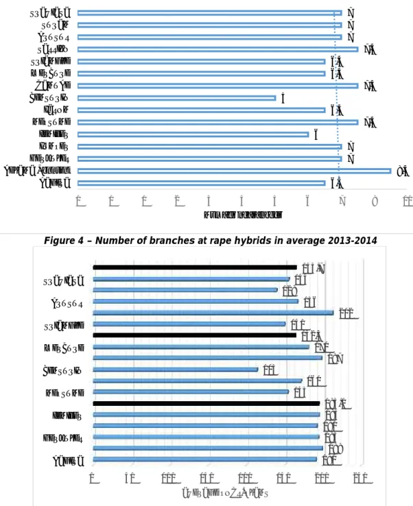 Figure 4 – Number of branches at rape hybrids in average 2013-2014