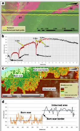 Figure II-3: Analysis of LiDAR Transect 3. (a) Subset from LiDAR Transect 3 (yellow outlines) 
