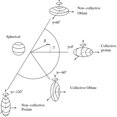 Figure 2.3: The Lund convention for the quadrupole deformation shapes in nuclei.