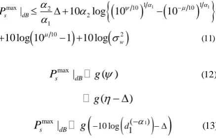Fig. 3 presents the probability of missing as a function of path loss due to distance for different values of path loss exponent  1,for the case of a single antenna at SU Tx