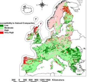 Figure  1  shows  a  provisional  distribution  of  susceptible  subsoils  in  Europe,  a  distribution which must not be interpreted as actual vulnerability to compaction