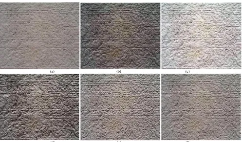 Figure 3. G-chnal histogram of image: Historical Building: (a) Original image, (b) AWICE,  (c) AGCCID,  (d) VHA, (e) LBDSH, (f) WLBDSH  
