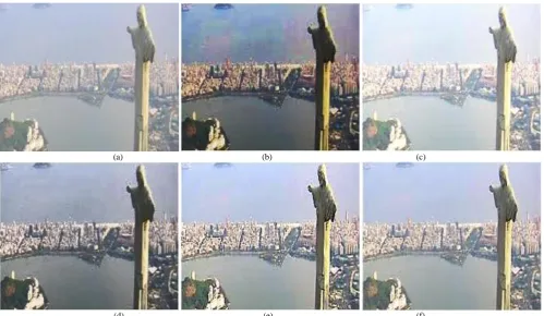 Figure 5. G-chnal histogram of image: Wall: (a) Original image, (b) AWICE,  (c) AGCCID,  (d) VHA, (e) LBDSH, (f) WLBDSH  