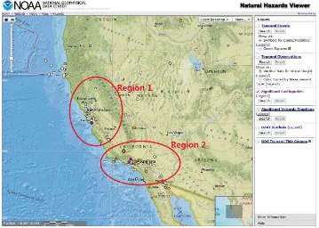 Figure 3.1: Recent signiﬁcant earthquakes in California with highlighted regions,