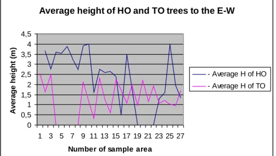 Fig. 2 Average height of Hungarian and Turkey oak trees to the north-south  