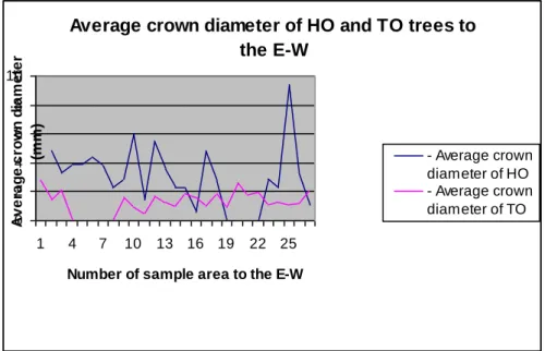 Fig. 5 Average crown diameter of Hungarian and Turkey oak trees to the east-west  