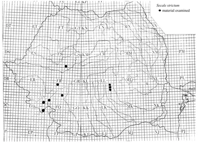Fig. 1. Distribution of Secale strictum (C. Presl) C. Presl in Romania (original).  