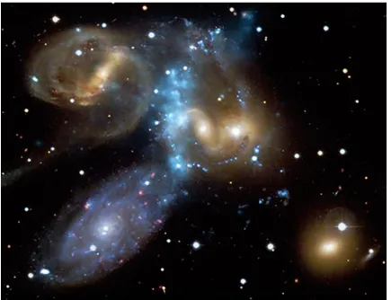 Figure 1.1: Optical image of Stephan’s Quintet (including Hickson Compact Group 92) withX-ray image overlaid