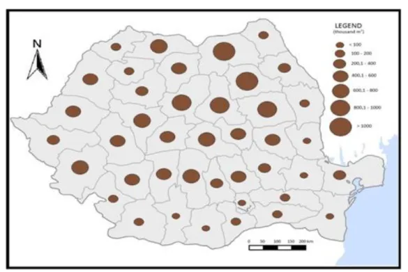 Fig. 3 The harvested wood volume by county in 2011 