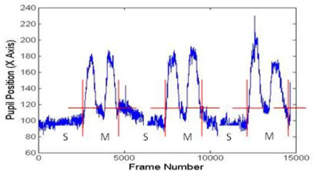 Figure 2.6: Exemplar eye tracking profile of horizontal pupil movement measured using the ViewPoint system