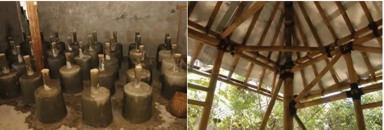 FIGURE 2.35. - 2.36. Foundation pads cast with bamboo connection; Bamboo constructed roof121 