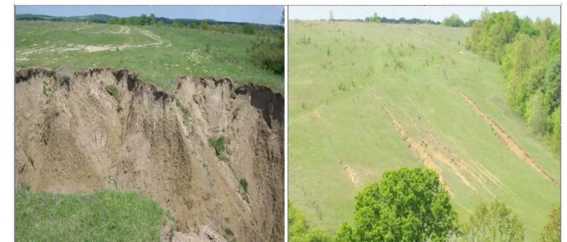Fig. 3 Ditches and gully erosions caused by erosions on the territory of Vermes commune 