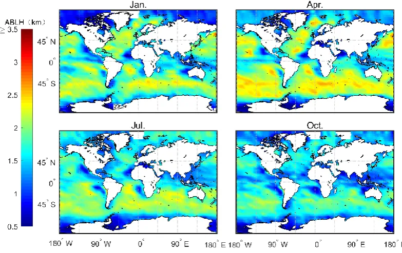 Figure 8. Average MBLH over four months based on the 2007 - 2011 CDAAC "echprf" bending angle 