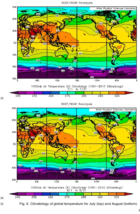 Fig. 6. Climatology of global temperature for July (top) and August (bottom). 