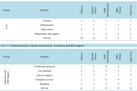 Table 14. Characterization schema instantiation: Assistance and RM support.                                        