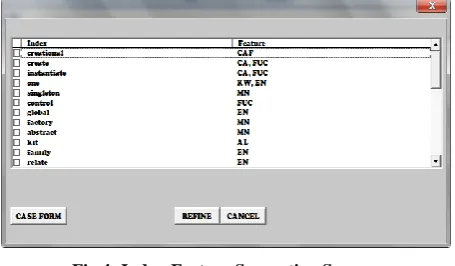 Fig 4: Index-Feature Suggestion Screen 