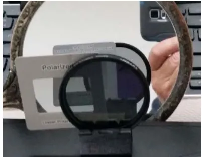 Figure 3. This image shows a circular polarized filter in front of a linear polarized filter in front of a mirror (mirror reverses circular polarization)