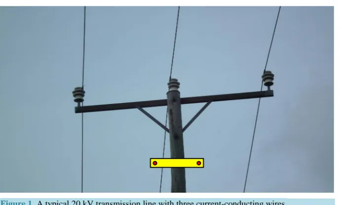 Figure 1. A typical 20 kV transmission line with three current-conducting wires. 