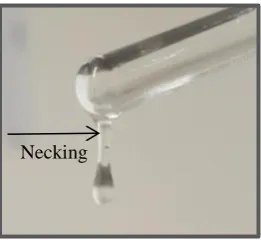 Figure 2:8: A falling liquid jet forming a droplet and a neck is forming. Image has been acquired in the lab using mixed PDMS