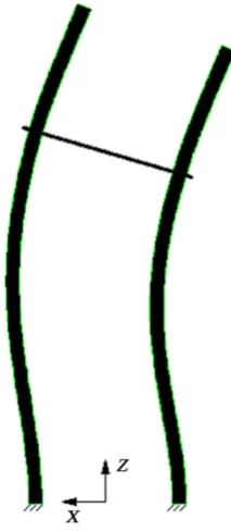 Figure 13. First global bending mode in plane XZ (f = 5.001 Hz).