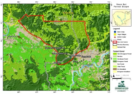 Figure 4.1: The Veun Sai-Siem Pang Conservation Forest (red boundary); source: 