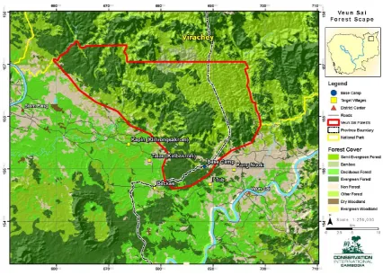 Figure 3.1: The Veun Sai-Siem Pang Conservation Forest ( inside the red boundary); 