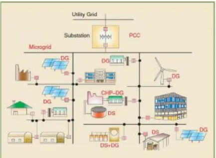 Figure  (1)  shows  a  schematic  diagram  of  a  micro- micro-grid.  Micro-grid  includes  a  part  of  the  electricity  distribution  system  that  is  located  in  distribution  substations  downstream  and  various  DER  units  and  different  types  