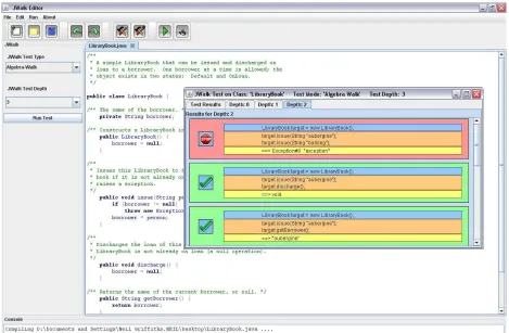 Figure 1.  JWalkEditor, exploring the API of a LibraryBook during the validation phase