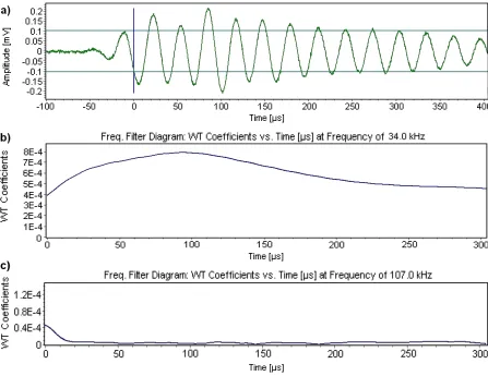 Fig. 10. (a) Typical AE signal waveform (a) and its 2D plots of WT respectively at 