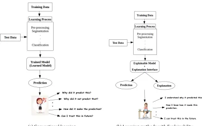 Fig. 1. (a) A general learning technology which provides the user with state-of-the-art performance measuresbut is unable to fulfil the users queries and leaves the user in a confused state of mind
