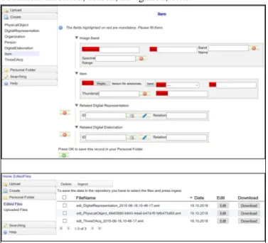 Fig. 6. From the top: an example of Edit form, an example of Personal  Folder Interface